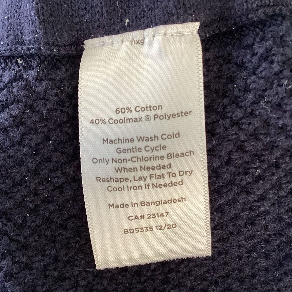 T By Talbots Navy White Striped Pique Ruched Crewneck Sweater Small Nautical Coa - Picture 10 of 10